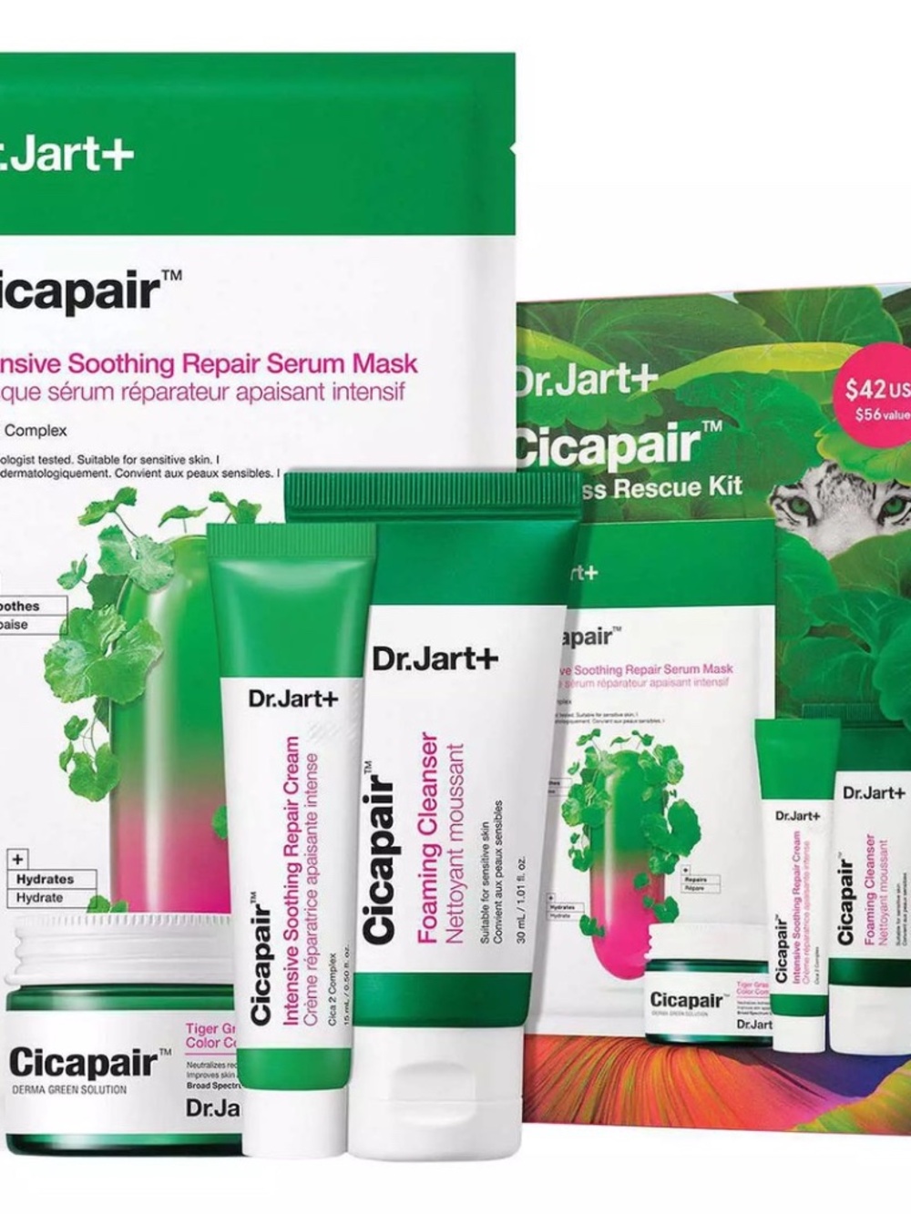 Dr. Jart+ Cicapair Redness Rescue Kit 4pc Skincare Set New Sealed